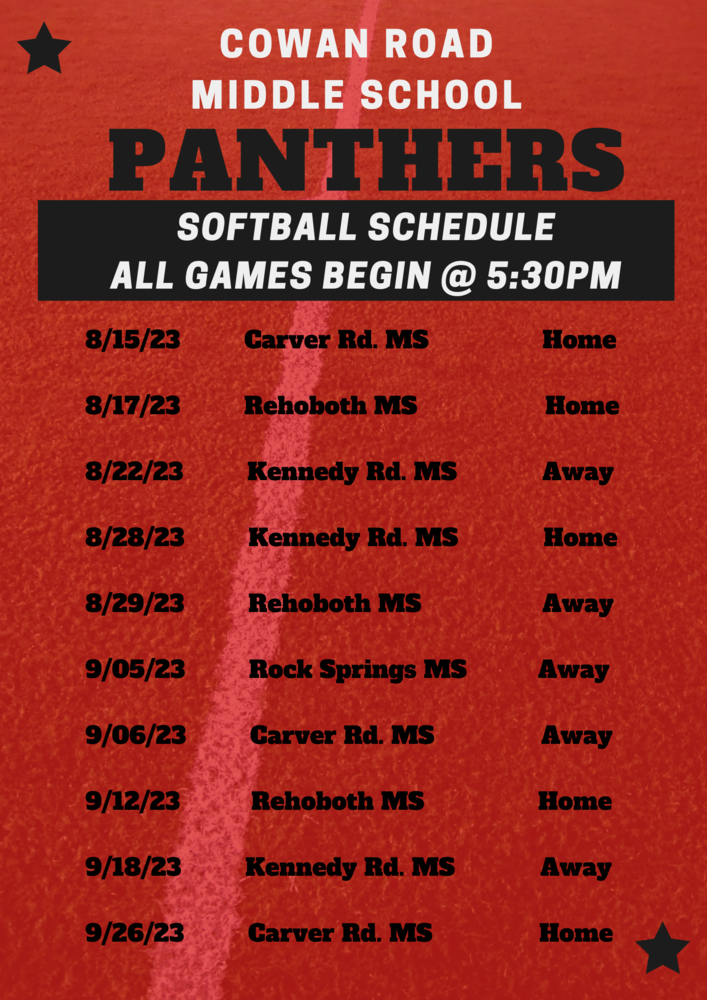CRMS Softball Schedule Cowan Road Middle School